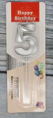 Свеча для торта Цифра грани Серебро "5"КА