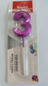 Свеча для торта Цифра грани Фуксия "3"