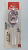 Свеча для торта Цифра грани Розовая "6"