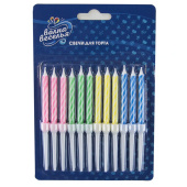 Свеча для торта с держателем Спирали ассорти 6см уп12