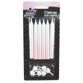 Свеча для торта с держателем Сверкающие искры Белый Розовый металлик 0,77х8см уп6