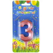 Свеча для торта Цифра Грани Розовый "3" 7см 1шт