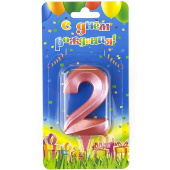 Свеча для торта Цифра Грани Розовый "2" 7см 1шт