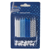 Свеча для торта с держателем металлик Голубой микс 6см уп12