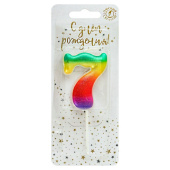 Свеча для торта Цифра Радуга Градиент "7" 4,3см 1шт