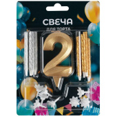 Свеча для торта Цифра Грань золото +свечи уп8 "2" Россия