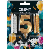 Свеча для торта Цифра Грань золото +свечи уп8 "5" Россия