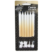 Свеча для торта с держателем Сверкающие искры Белый Золото металлик 0,77х8см уп6