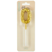 Свеча для торта Цифра Кристалл Золото 0 металлик 3,5х4 5 + 7см