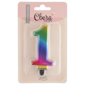 Свеча для торта Цифра Радужный Градиент "1" 8см 1шт