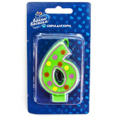 Свеча для торта Цифра Красочная "6" 7см 1шт