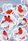 Наклейка А3 Снегири зимой