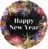 Шар фольга 18''/FL круг С Новым Годом фейерверк черный