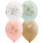 Шар латекс с рисунком 14"/Bb пастель Снежинки Пряники шелк (25шт)