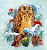 Наклейка двусторонняя А6 Новогодняя совушка (10шт)