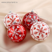 Игрушки на елку Шары   8см Снежинка красно-белый (уп4)
