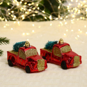 Игрушки на елку фигура Машинка с Елкой 10,5х6см красный (уп2)