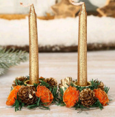 Подсвечники со свечами Шишки с розочками набор (уп2)