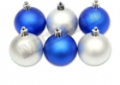 Игрушки на елку Шары   6см Серебряный бархат синий серебро (уп6)