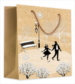 Пакет крафт новогодний 23х18х10см M Новогодний пейзаж Каток