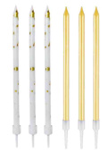 Свечи набор Белые с золотом микс 12см (уп6)