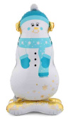 Шар фольга фигура на подставке Снеговик в голубом шарфе 47" 119смFL