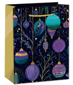 Пакет бумажный XL 31х42см С Новым годом! Новогодние игрушки Сиренево-бирюзовый стиль