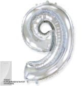 Шар фольга Цифра 32"/Fm Серебро Silver "9" упак ДБ