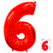 Шар фольга Цифра 40" Fm Красный Red "6" (упак)