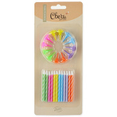 Свечи для торта воск, 6 см, 24 шт., с держателями Нежный микс