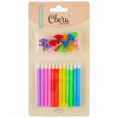 Свеча для торта с держателем Яркий микс 0,5х6 + 1 5см уп12