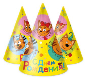 Колпак бумага Три Кота Яркий праздник Желтый (уп6)