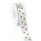 Лента Атлас с рисунком с цветами Белый 25 ммх22,85 м