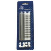 Свеча для торта с держателем металлик микс Серебряный 12см (уп8)