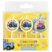 Свеча для торта на пиках Круг синий трактор 6,5см (уп5) ВолВес