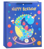 Пакет бумажный L 26х32см Happy Birthday Детский праздник Дизайн №3 Синий Металлик Пакет бумажный L 26х32см Happy Birthday Детский праздник Дизайн №3 Синий Металлик