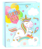 Пакет бумажный M 18х23см Happy Birthday Детский праздник Дизайн №4 Металлик