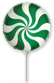 Шар фольга мини круг Леденец Зеленый