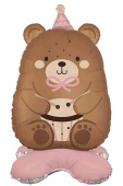 Шар фольга фигура на подставке Мишка в розовом колпачке 24" 61смFL (медведь)