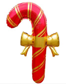 НГ Шар фольга фигура AIR Леденец трость Золотой бант (надув воздухом) Красный 30" 76смFL (упак)