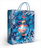 НГ Пакет бумажный M 18х23см Шар на синем фоне МирП