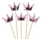 Пики для канапе дерево Короны Розовый Металлик 12см (уп5) ВВ