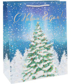 НГ Пакет бумажный M 18х23см С Новым Годом! зимняя елочка Металлик