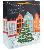 НГ Пакет бумажный M 18х23см Счастливого Нового Года! Металлик