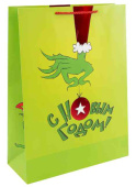 НГ Пакет бумажный M 18х23см С Новым Годом! зеленый монстрик Металлик