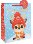 НГ Пакет бумажный M 18х23см С Новым Годом! олененок Металлик