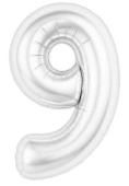 Шар фольга Цифра 40"AG Slim Белый блеск "9" (упак)