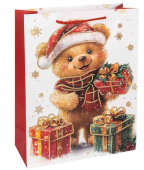 НГ Пакет бумажный M 18х23см Новогодний мишка Дизайн №1 Металлик