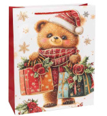 НГ Пакет бумажный M 18х23см Новогодний мишка Дизайн №3 Металлик
