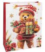 НГ Пакет бумажный M 18х23см Новогодний мишка Дизайн №4 Металлик